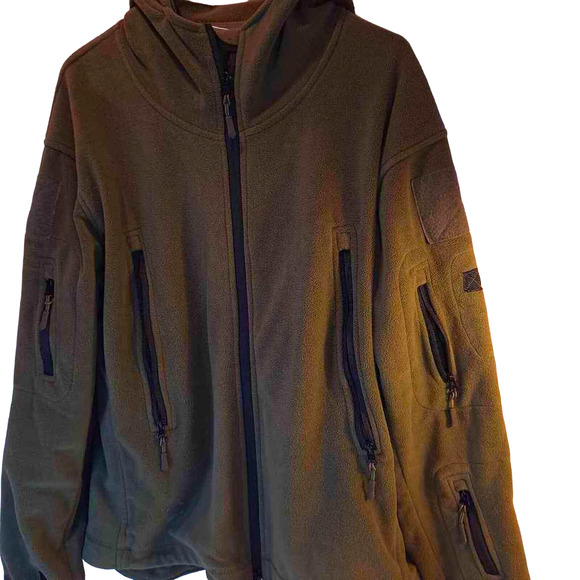 Tactical Series Men's Fleece Jacket Green Zipped Pockets Hooded Stretch Zipper L - Picture 2 of 9